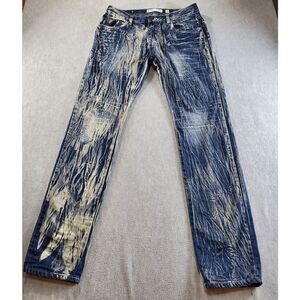 Evolution Jeans Mens 36x32 Blue Denim Cotton Faded Hip Hop Flat Front Skinny Leg